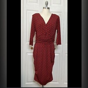 5 for $25! NWT Miss Tina V Neck RUCHED Red and Black Dress Size Large 12/14
